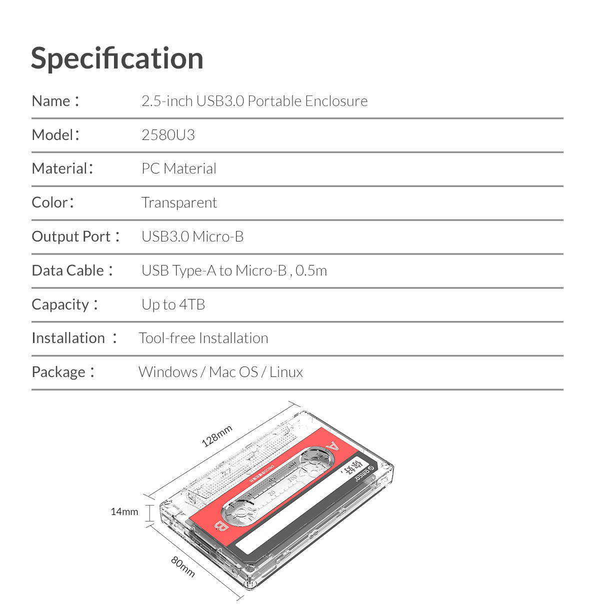 ORICO-2580U3-25-USB30-Portable-SATA-SSD-Enclosure-5Gbps-4TB-Max-Hard-Disk-Enclosure-Tool-Free-Tape-Shaped-Enclosure-1731147