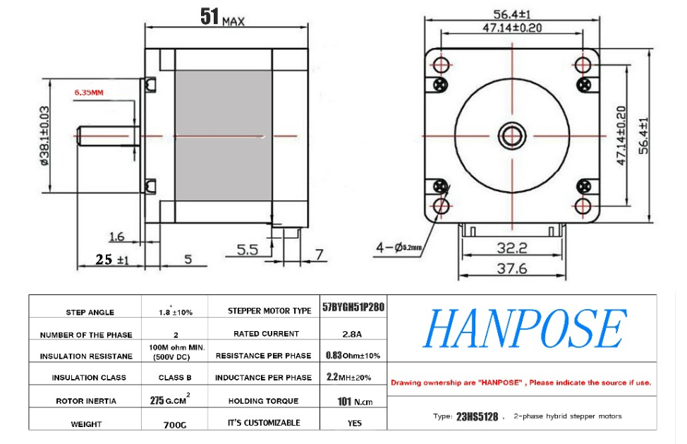 HANPOSE-23HS5128-51mm-Nema-23-Stepper-Motor-57-Motor-28A-101Ncm-4-lead-CNC-Laser-Grind-Foam-Plasma-Cut-Engraving-Machine-1560425