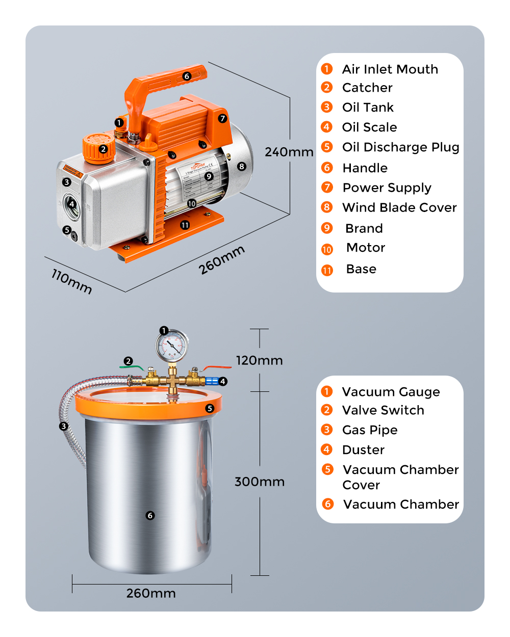 Topshak-TS-VP1-Vacuum-Pump-With-3-Gallon-Vacuum-Chamber-and-14-HP-220V-25-CFM-110V-30-CFM-Air-Conditioner-Refrigerant-Air-Tool-Pump-Kit-Mainly-Used-For-Degassing-Urethane-Silicone-Resin-Epoxy-Resin-1838487