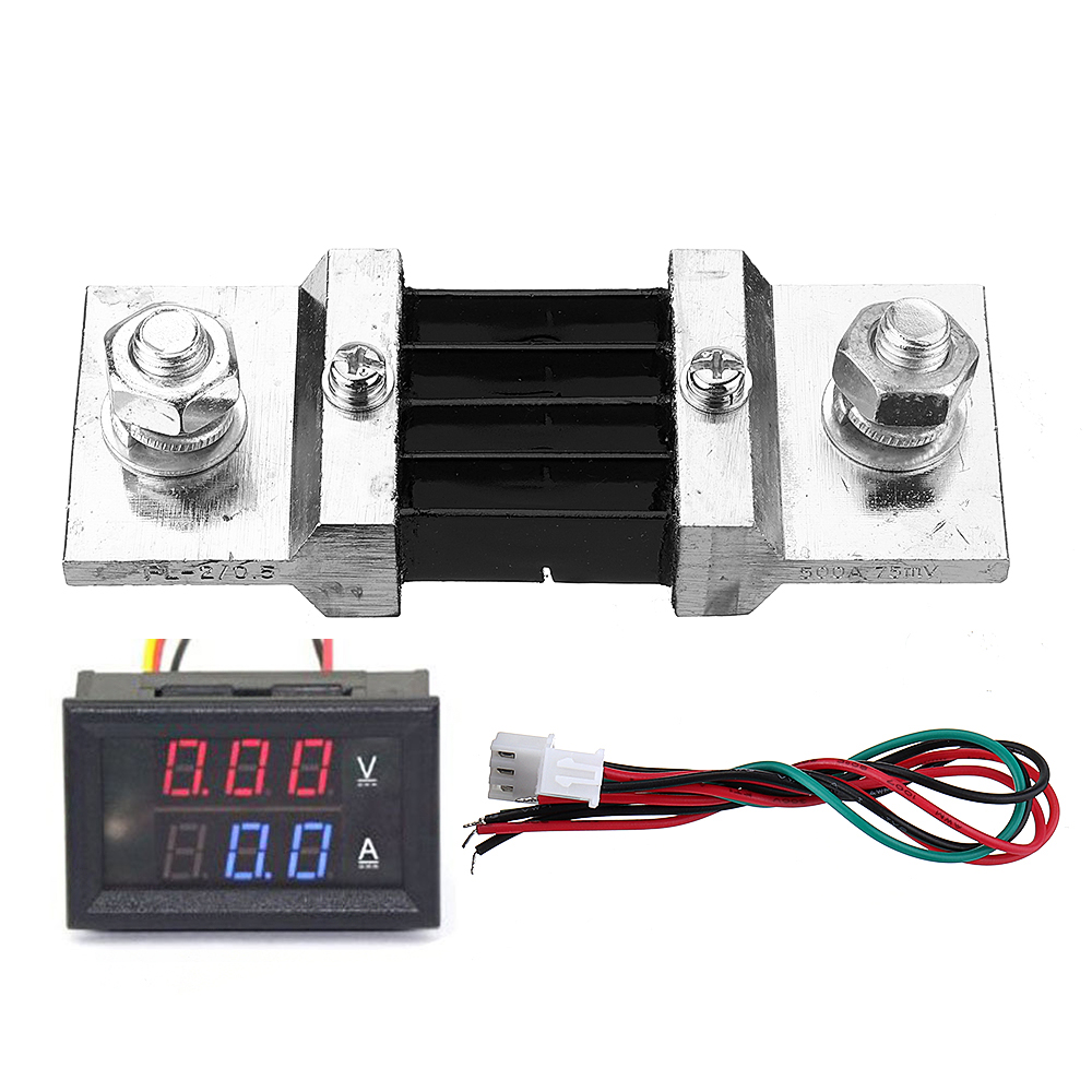 DC-0-300V-500A-Voltage-Current-Panel-Meter-Digital-Blue-Red-Dual-LED-Voltmeter-Ammeter-With-500A75mV-Shunt-1536610