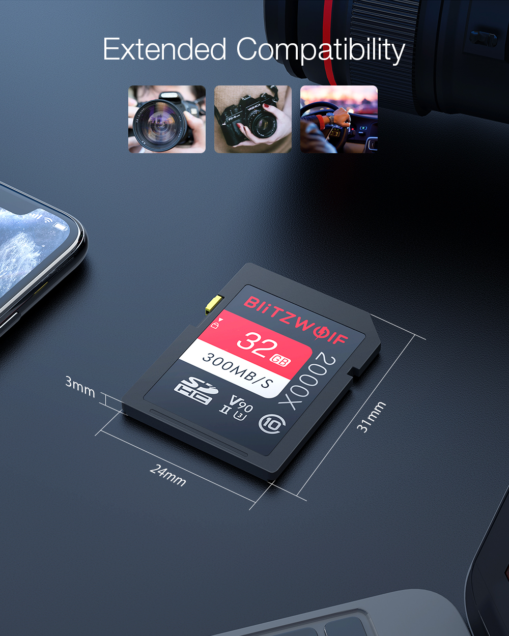 BlitzWolfregBW-SDC1-UHS-II-SD-Memory-Card-U3-C10-V90-32GB-64GB-128GB-Data-Storage-Card-for-MILC-SLR-Camera-Driving-Recorder-1704619