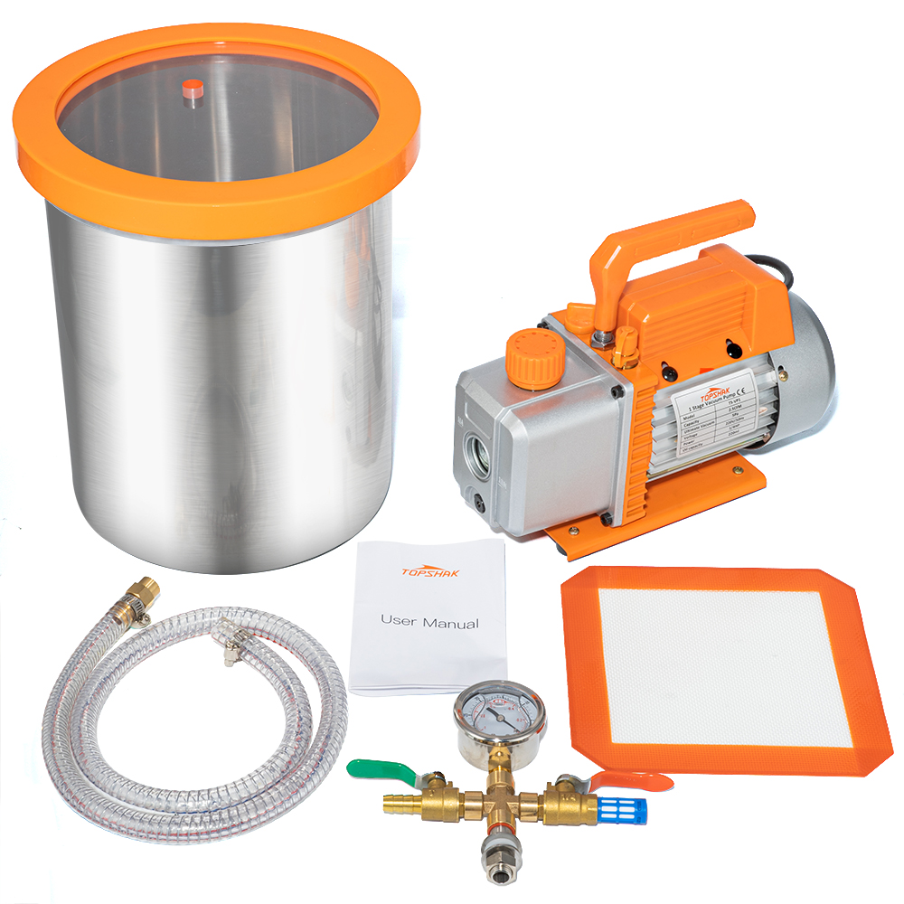 Topshak-TS-VP1-Vacuum-Pump-With-3-Gallon-Vacuum-Chamber-and-14-HP-220V-25-CFM-110V-30-CFM-Air-Conditioner-Refrigerant-Air-Tool-Pump-Kit-Mainly-Used-For-Degassing-Urethane-Silicone-Resin-Epoxy-Resin-1838487