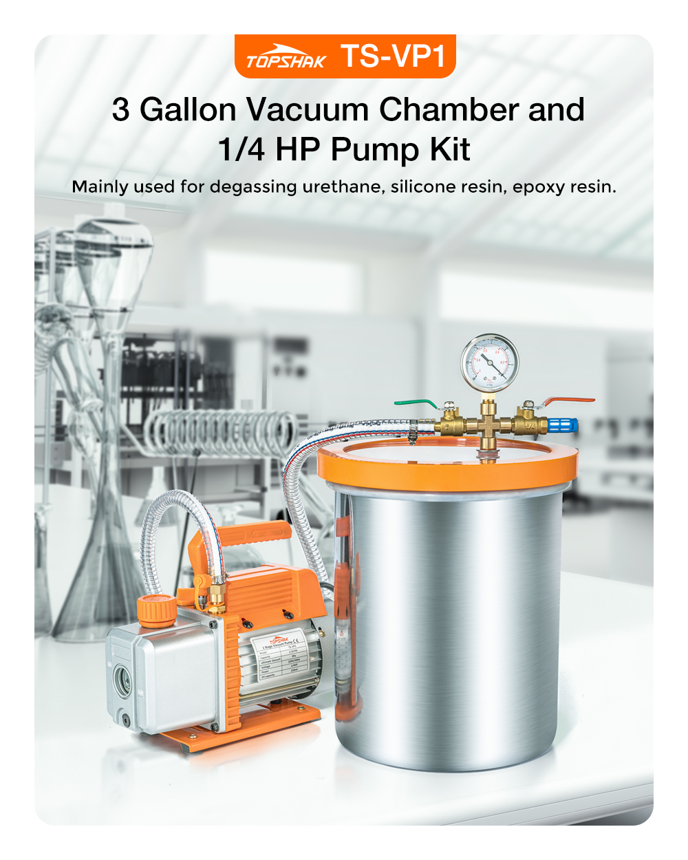 Topshak-TS-VP1-Vacuum-Pump-With-3-Gallon-Vacuum-Chamber-and-14-HP-220V-25-CFM-110V-30-CFM-Air-Conditioner-Refrigerant-Air-Tool-Pump-Kit-Mainly-Used-For-Degassing-Urethane-Silicone-Resin-Epoxy-Resin-1838487