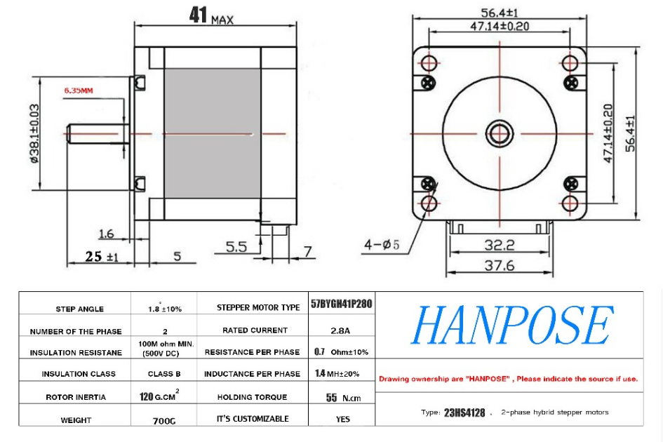 HANPOSE-23HS4128-41mm-Nema-23-Stepper-Motor-57-Motor-28A-55Ncm-4-lead-CNC-Laser-Grind-Foam-Plasma-Cut-Engraving-Machine-1560423