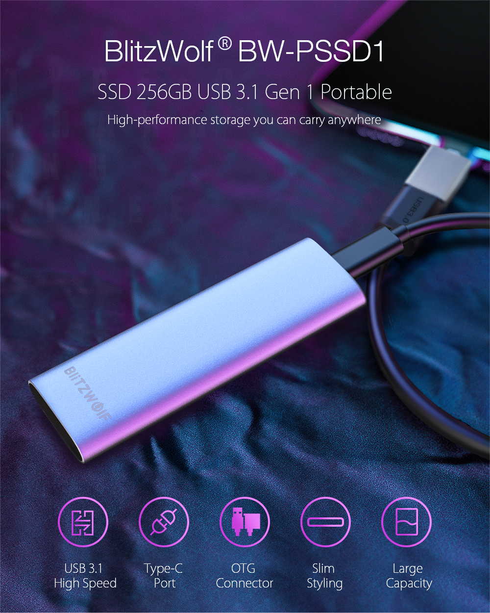 BlitzWolfreg-BW-PSSD1-SSD-256GB-USB-31-Gen-1-High-Speed-Hard-Drive-with-Type-C-Port-Portable-Solid-State-Disk-Support-OTG-for-Mobile-Phone-Tablet-1596628