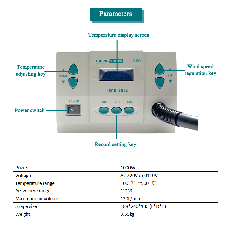 QUICK-Spot-861DW-220V-1000W-Hot-Air-BGA-Rework-Soldering-Station-Motherboard-Repair-Station-1347987