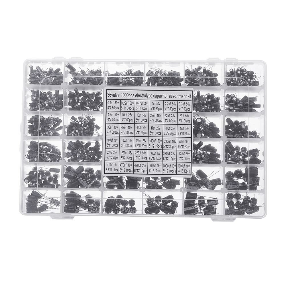 Aemedyreg-1000pcs-36-Values-01uF-50V-1000uF-16V-Capacitors-47UF-10UF-22UF-33UF-47UF-Electrolytic-Capacitor-Assortment-Box-Kit-1582589