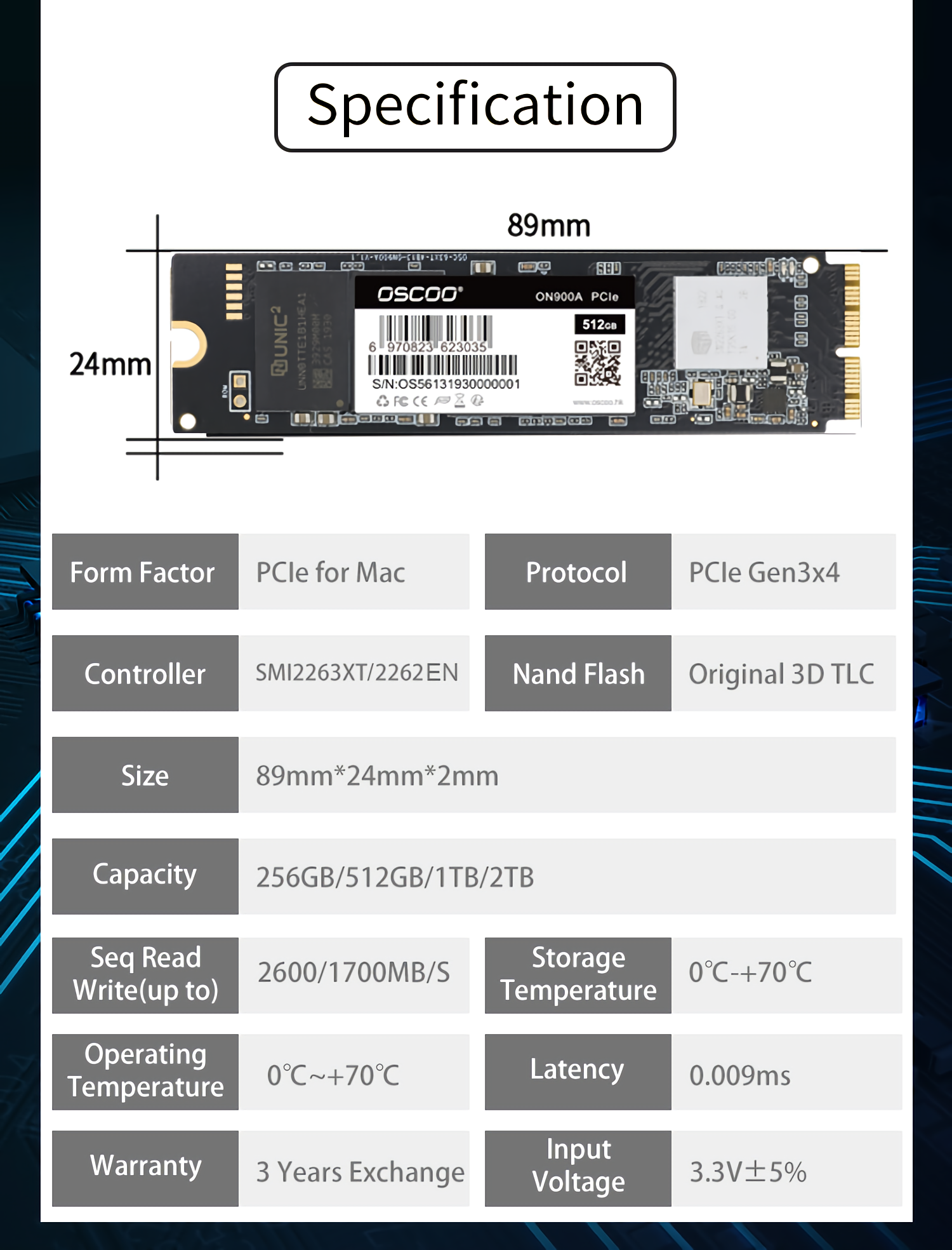 OSCOO-PCle-NVMe-SSD-Gen30-x-4-Nvme13-Input-Port-256GB-512GB-1TB-up-to-1944-Ms-Hgh-Speed-Read-and-1600Ms-Writting-Solid-State-Disk-Hard-Drive-SSD-For-MacBook-Air-Pro-Laptop-1641792