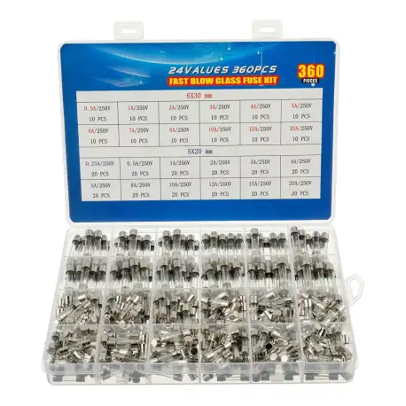360PCS 24 Values Fast-Blow Glass Fuses Assortment Kit 5x20mm