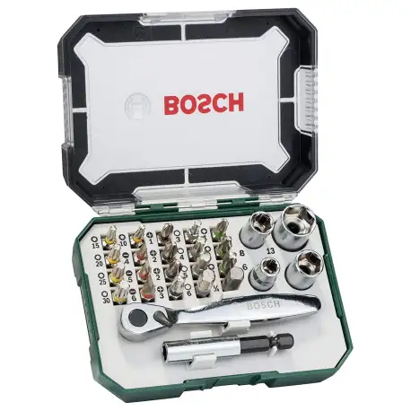 Bosch 2607017322 Metal Screwdriver Bit And Ratchet Set (Green