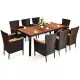 Costway 9PCS Patio Rattan Dining Set 8 Chairs Cushioned Acacia