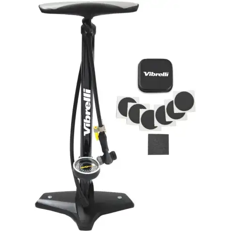 Vibrelli Bike Floor Pump with Gauge & Puncture Kit - 160 PSI