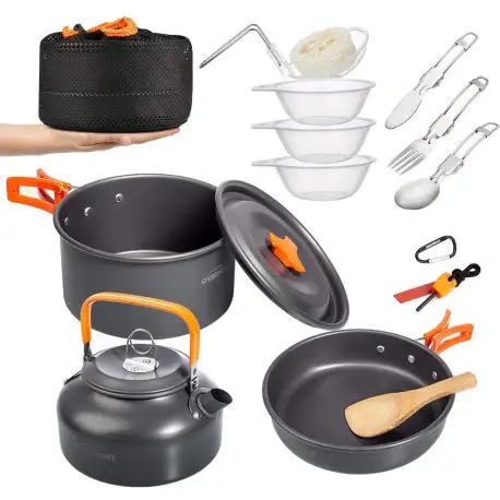 Overmont 1.95 Liter (Pot+ Kettle) Camping Cookware Set 1-2