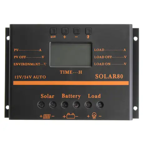 80A 12V/24V Auto LCD Solar Battery Regulator Charge Discharge