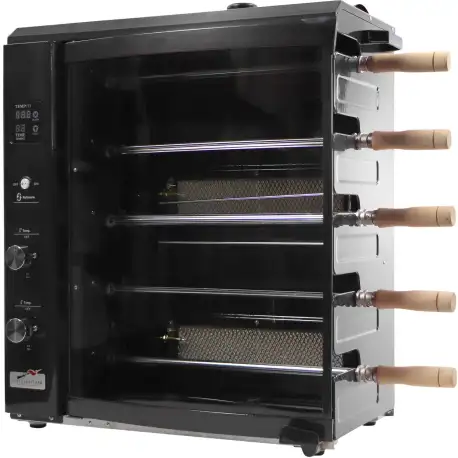 Brazilian Flame Gas Rotisserie Grill with 5 Skewers and Upper