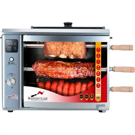 Brazilian Flame Gas Rotisserie Grill with 3 Skewers and Upper