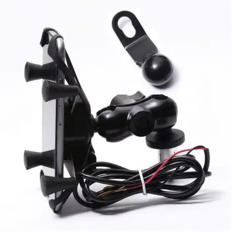 Motorcycle Phone Holder Fork Stem Mount Bracket with USB Charger