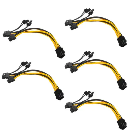 5Pcs PCI-E 6-pin To 2x 6+2-pin Power Splitter Cable PCIE PCI