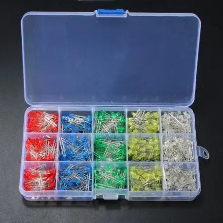 750 Pcs 3mm LED Diode Yellow Red Blue Green White Assortment