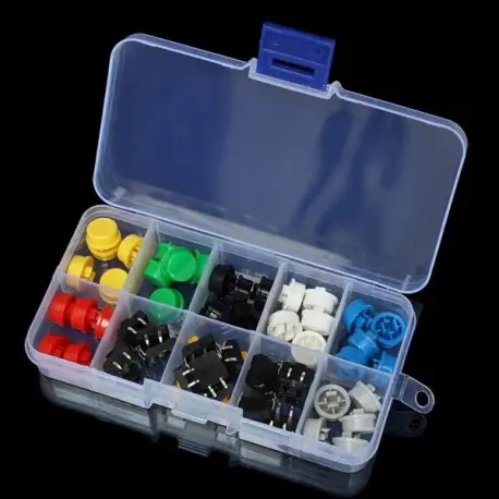 50pcs Tactile Push Button Switch Momentary Tact & Cap Assorted