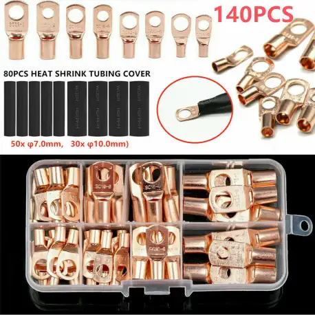 140pcs Assorted Car Auto Copper Ring Lug Terminal Wire Bare
