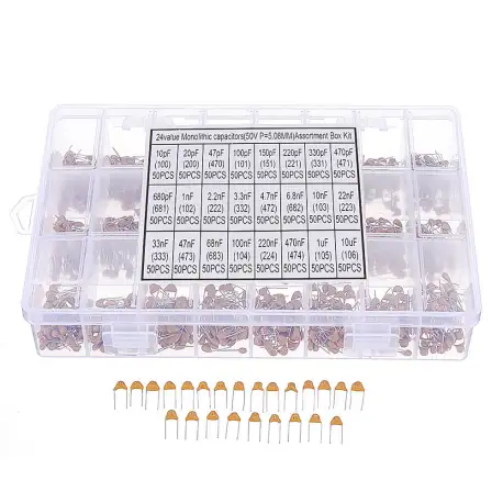 1200pcs 24 Values 50V 10pF-10uF Monolithic Ceramic Capacitor