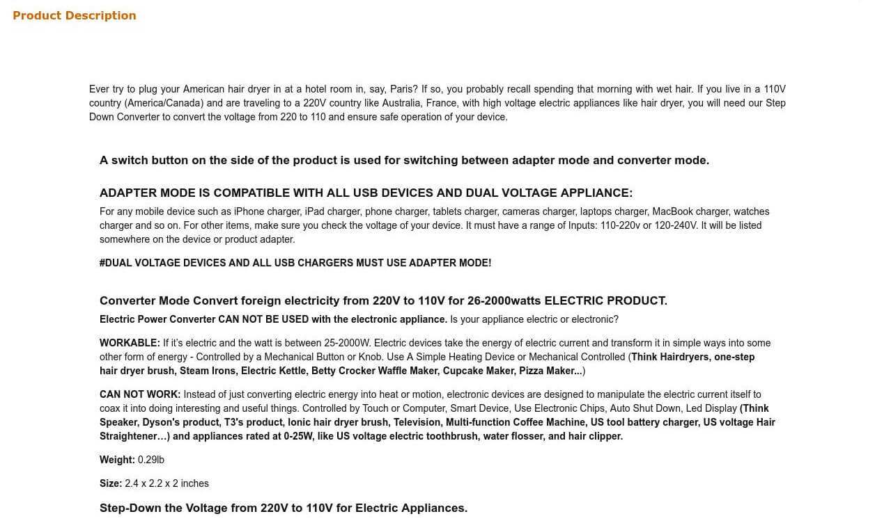Product details 220 v